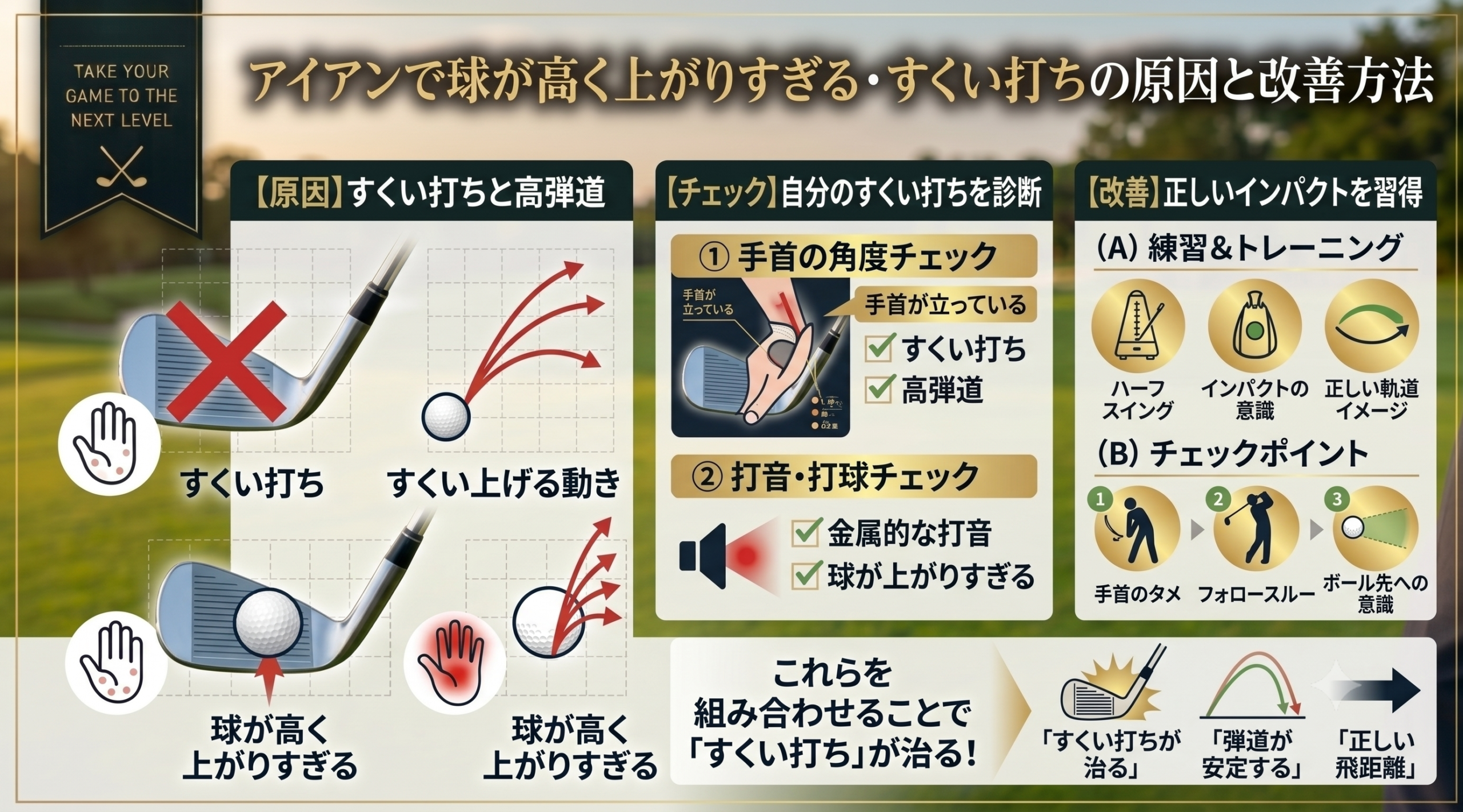 アイアンで球が高く上がりすぎる・すくい打ちの原因と改善方法