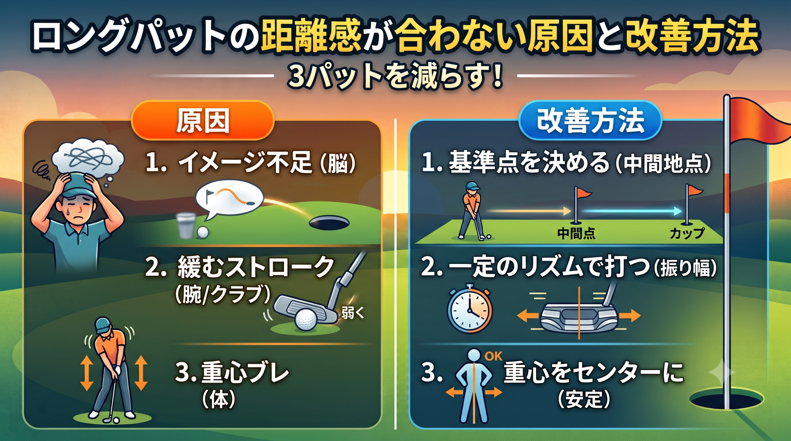 ロングパットの距離感が合わない原因と改善方法